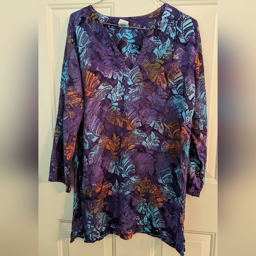 Leaf Print Tunik Medium, Purple/Blue/Orange, Cheetah Brand